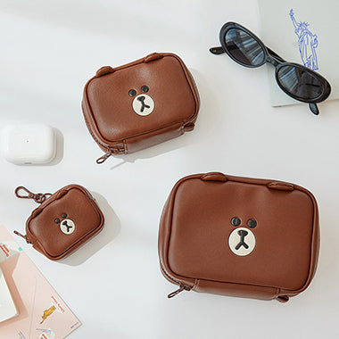 LINE FRIENDS Brown Leather Like Square Pouch – KPOP2U_Unnie
