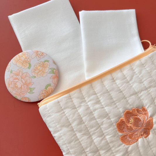 Korean Peony Stitched Pouch