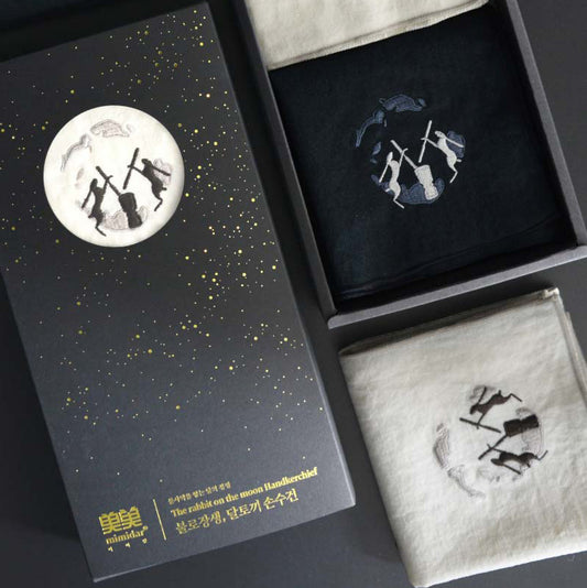 Korean National Museum Rabbit on the Moon Handkerchief Set