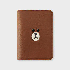 LINE FRIENDS Brown Leather Like Square Passport Case