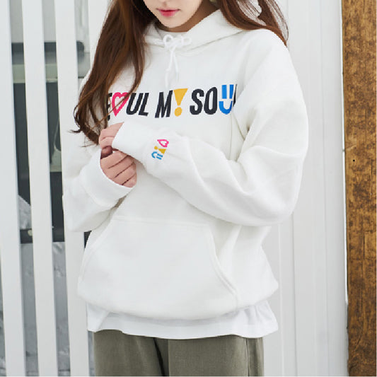 Korea Slogan [Seoul My Soul] White Hoodie Type C
