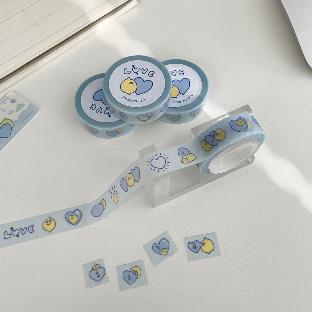 SECOND MORNING Blue Heart Glitter Masking Tape