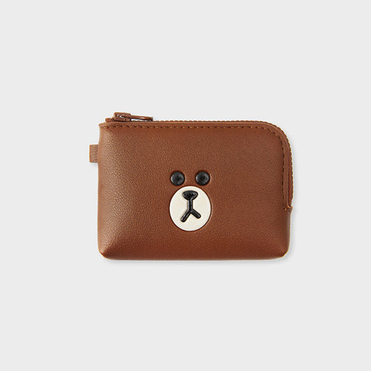 LINE FRIENDS Brown Leather Like Square Card Wallet