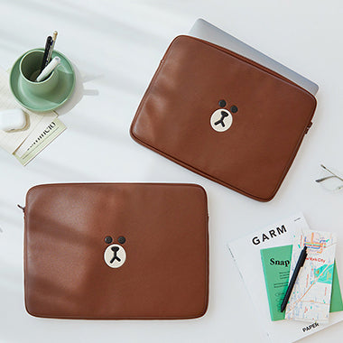 LINE FRIENDS Brown Leather Like Square Notebook Pouch