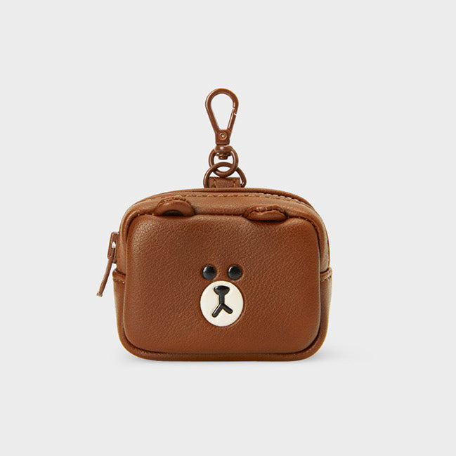 LINE FRIENDS Brown Leather Like Square Pouch