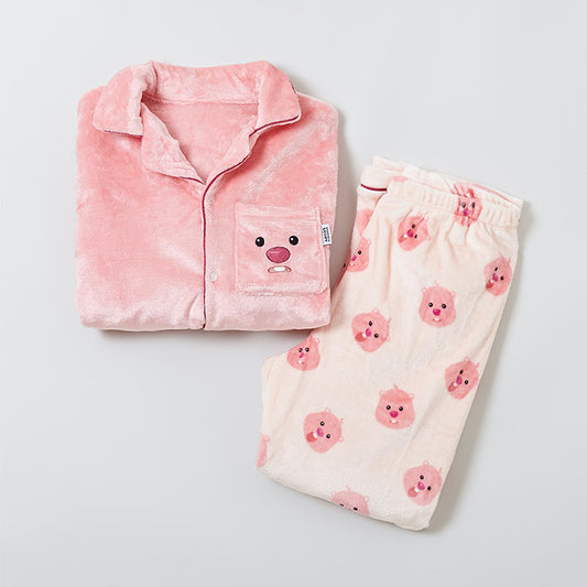 ZANMANG LOOPY Fluffy Long Sleeve Pajama Set (Pink)