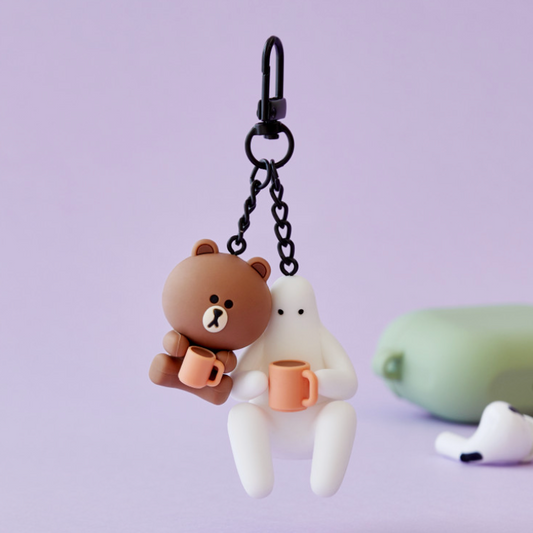 LINE FRIENDS Brown X Mr.Donothing Figure Keyring