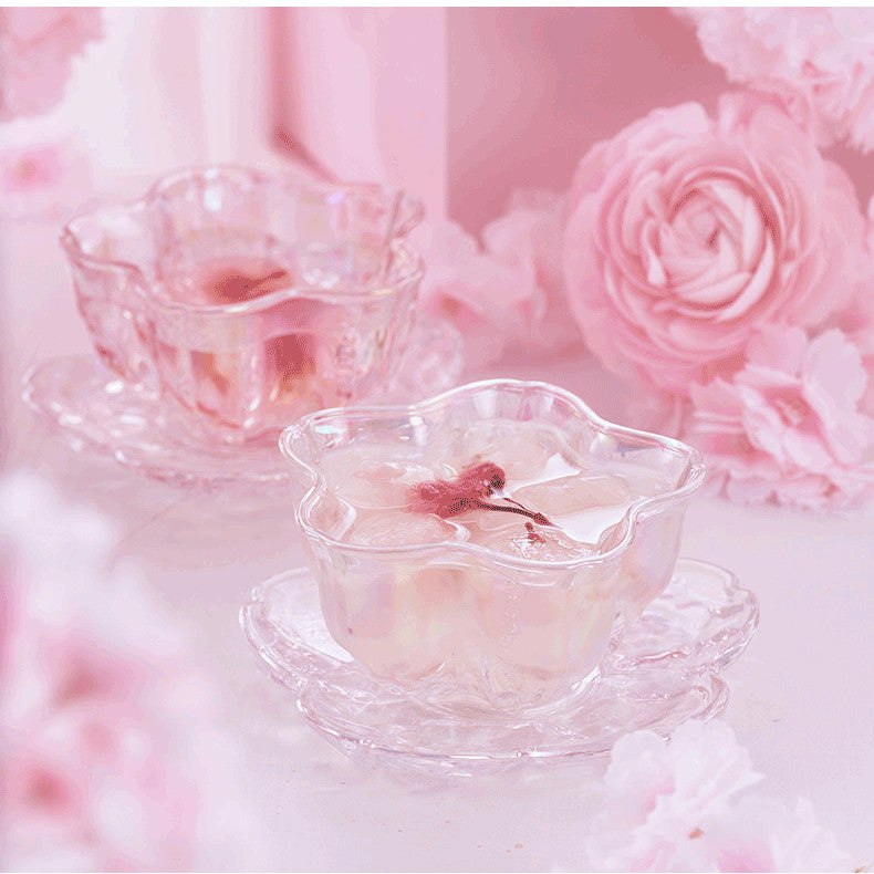 Starbucks China 2022 Cherry Blossom Shape Glass & Saucer Set (2 in 1 set)