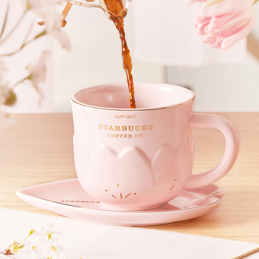 Starbucks China 2022 Cherry Blossom Petal Ceramic Mug Cup & Saucer Set 280ml