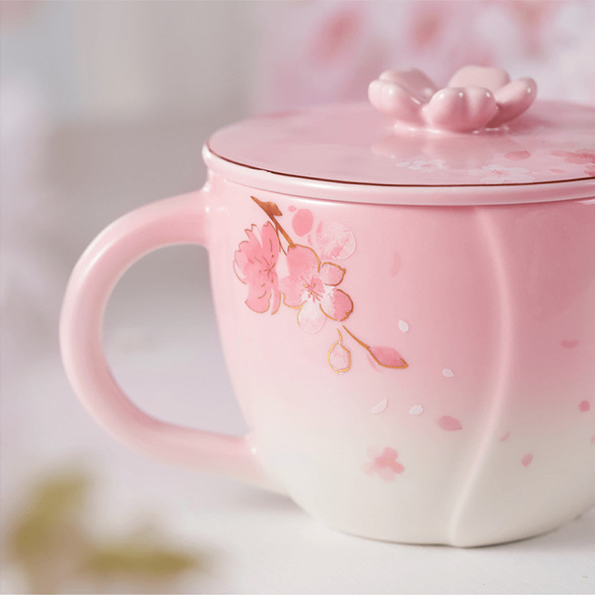 Starbucks China 2022 Cherry Blossom Ceramic Tea Cup with Lid 380ml