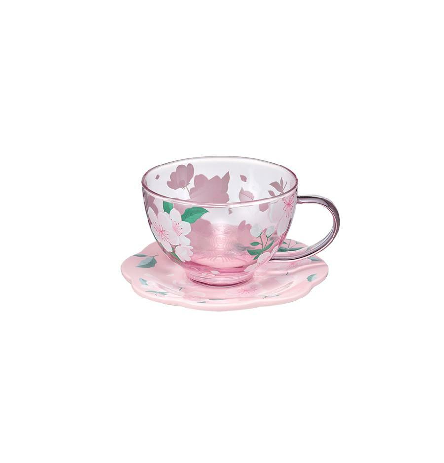 Starbucks Korea 22 Cherry Blossom Blooming Pink Glass Ceramic Saucer 237ml