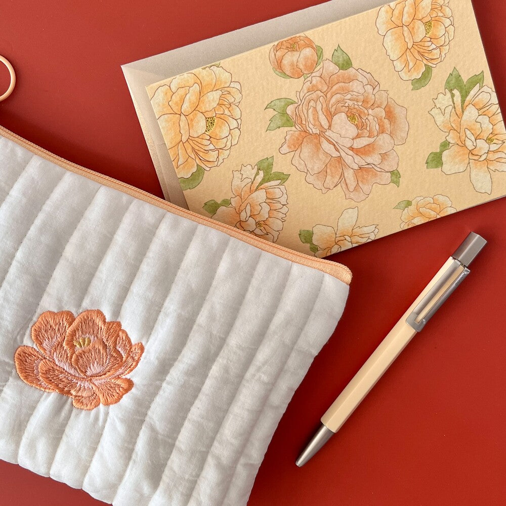 Korean Peony Stitched Pouch